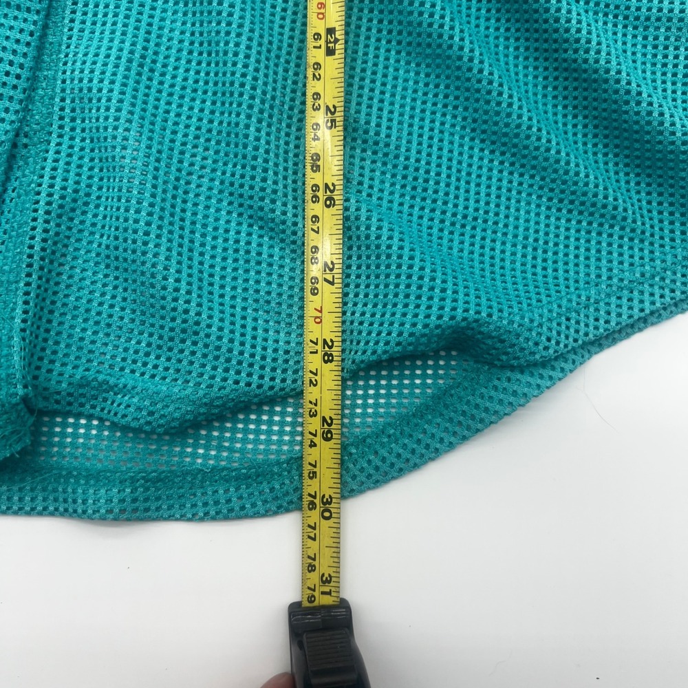 Ann Taylor Teal Mesh Hooded Button Front Short Sleeve Top Womens Teal Size M - Picture 5 of 7